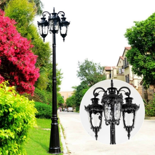 Đèn cột đen cao 2600mm, 03 chùa