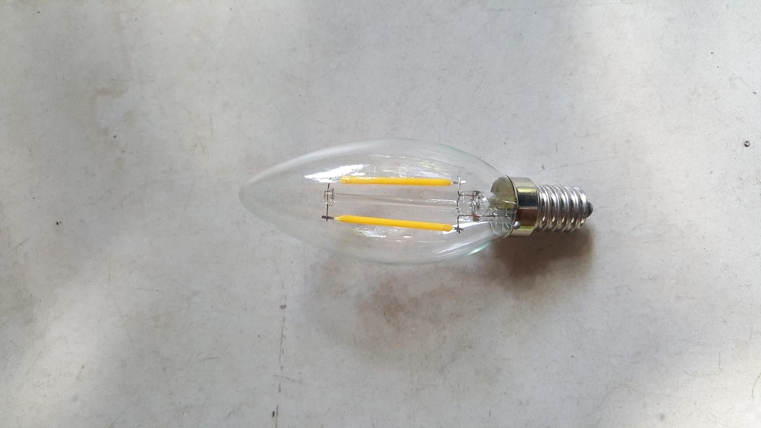Bóng đèn nhót led sợi 2W, thủy tinh trắng, đui E14, ánh sáng vàng