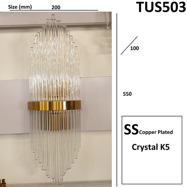 Đèn tường  phale TUS503, inox mạ đồng, E14 x 2. KT(mm): 200 x 540