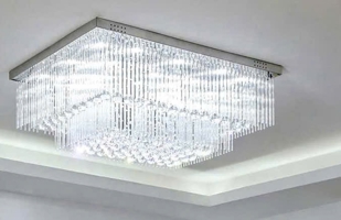 Đèn chùm pha lê thả thông minh 024PL2 gồm 2 tầng thanh lục giác, mâm chữ nhật inox gương trắng, KTmm): L1000 x W1000 x H350