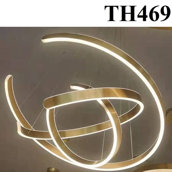 Đèn chùm 3 vòng TH469, 3 vòng tròn khuyết mạ đồng, led sáng 2 mặt, KT (mm): 400*600*800