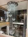 Đèn chùm pha lê thả thông minh PL008, Inox gương trắng, pha lê cầu xoắn ốc, KT(mm): D1000 x H3000