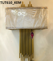 Đèn tường phale TUT610A , thép mạ đồng chao vải màu kem , E27 x 2 , KT(mm) : 360 x 650