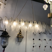 Đèn thả thân mạ đồng hình chữ nhật pha lê TH492, E14*08, 44 lá thủy tinh đục, KT(mm): L1000