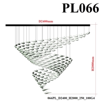 Bộ đèn chùm con cá xanh PL066, không mâm, 250 con cá thủy tinh xanh có 100 con dùng bóng G4_1,5w ánh sáng vàng, KT(mm): D2400xH2000