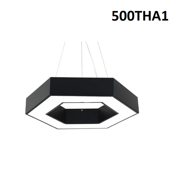 Đèn lục lăng TH500, sáng khung màu đen, tích hợp led ánh sáng vàng, bản 105mm, cao 80mm, công suất 28w, KT(mm): D600