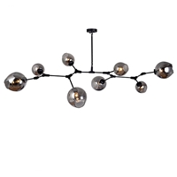 Đèn chùm Lindsey ngang thân đen 8 chao thủy tinh khói đui E27x8(chưa bóng)_TH155, KT(mm): L1570xW650xH360/460/660