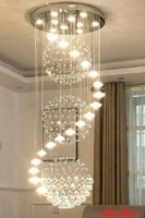 Đèn chùm pha lê thả thông minh 021PLD, mâm tròn inox gương trắng, KT(mm): D800 x H4000