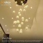 Bộ dèn thả tông tầng 540TH,Mâm tròn inox gương vàng ,33 quả thả tự do tích hợp LED .KT (mm): D1000 × H3300