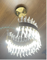 Đèn chùm Ring pha lê bán nguyệt tam giác chéo thân mạ đồng, tích hợp led dimmer 3 màu, mã TH281A, KT (mm): D400