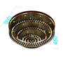 Đèn chùm pha lê thả 3 tầng PL024 gồm mâm inox 304 tròn gương trắng, 278 hạt D40 Asfour, thanh pha lê dài 150mm, đèn 3 màu dimmer, có điều khiển xa, KT(mm): V1000xH450
