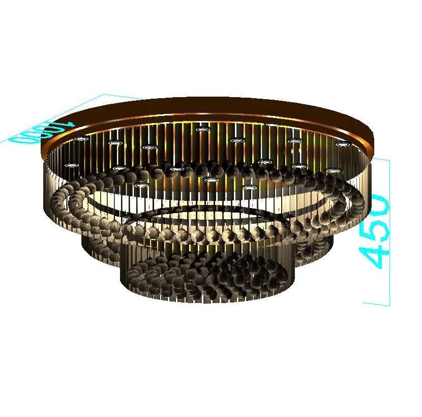 Đèn chùm pha lê thả 3 tầng PL024 gồm mâm inox 304 tròn gương trắng, 278 hạt D40 Asfour, thanh pha lê dài 150mm, đèn 3 màu dimmer, có điều khiển xa, KT(mm): V1000xH450