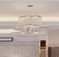 Đèn chùm pha lê thả thông minh PL024 gồm 2 tầng thanh lục giac, tầng 1 hình tròn D600, tâng 2 hình vuông 450 x 450