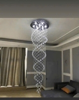 Đèn pha lê 2 xoắn ốc PL071 gồm mâm inox gương trắng, 5 đèn dimmer COB 3 màu 6W cao cấp, pha lê cao cấp, KT(mm): D600 x H4000