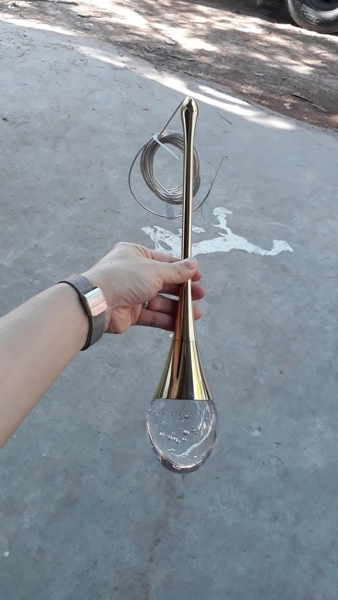 Đèn thả thủy tinh đơn TH524B gồm 18 đèn thả, mâm tròn inox gương vàng, KT(mm): 600*10000