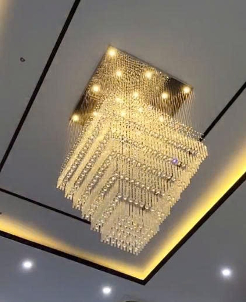 Đền thông tầng pha lê nghệ thuật 070PL1 mâm gương trắng 8K, đèn dimmer 3 màu có đk xa, KT(mm): 1800x1800xH3600