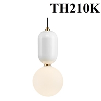 Đèn thả Nordic TH210K, thân trắng, 1 bóng E27 x 1, kiểu K thân béo, chao thủy tinh đục, KTmm): 200