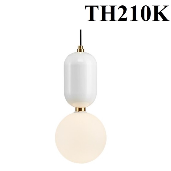 Đèn thả Nordic TH210K, thân trắng, 1 bóng E27 x 1, kiểu K thân béo, chao thủy tinh đục, KTmm): 200