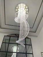 Đèn chùm pha lê thả thông tầng PL074 cao cấp dimmer 3 màu COB có điều khiển xa, mâm tròn inox gương trắng, KT(mm): D800 x H3000