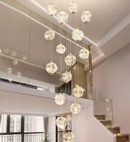 Bộ đèm chùm TH540 gồm 35 quả tích hợp led thả tự do, mâm tròn inox gương vàng, KT(mm): 800 x 3800