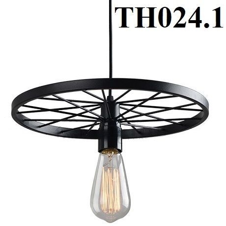 Đèn thả bánh xe đơn thân sơn tĩnh điện đen, đui E27x1_TH024 Kích thước: D300mm