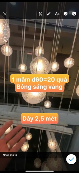 Đèn chùm thả bocci  TH177 gồm mâm tròn inox gương trắng 8K, 20 đèn bocci, KT(mm): D600 x H2500