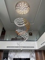 Đèn thông tầng dimmer lá lông vũ cao cấp PL045 gồm 55 lá lông vũ trắng và trắng hổ phách, 10 đèn COB dimmer 3 màu có điều khiển xa, KT(mm): D500xH1800