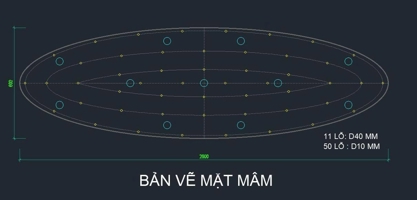 Đế elip inox gương vàng hồng có 11 lỗ D40mm, 50 lỗ D10mm, KT(mm): 600 x 2000