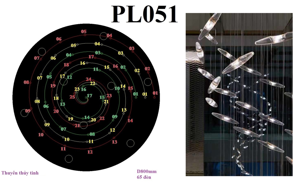 Bộ đèn phale PL051, 65 thuyền thủy tinh, 9 mắt led COB