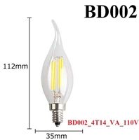 Bóng đèn nến led sợi, công suất 4W, đui E14, ánh sáng vàng, điện áp 110V