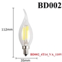 Bóng đèn nến led sợi, công suất 4W, đui E14, ánh sáng vàng, điện áp 110V