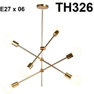 Đèn chùm thả đơn giản TH326 mạ đồng , 6 bóng E27 x 6, KT(mm): 800 x 600