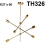 Đèn chùm thả đơn giản TH326 mạ đồng , 6 bóng E27 x 6, KT(mm): 800 x 600