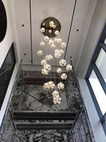 Bộ đèn chùm thông tầng TH540, mâm inox gương vàng, gồm 69 quả thả tự do tích hợp led, mâm hình tròn KT(mm): D1200xH4500