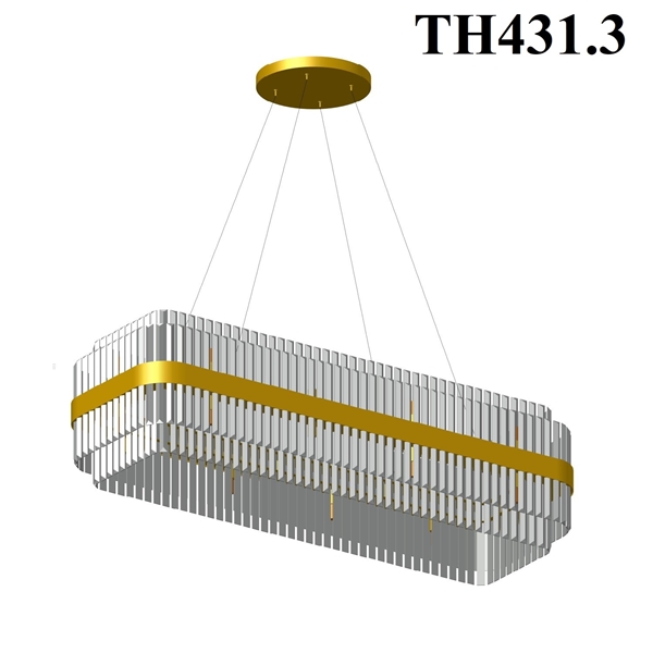 Đèn chùm pha lê 2 lớp thanh tam giác thân inox gương vàng, đui G9 x 36,  mã TH431.3, KT (mm): L1380 x W450 x H400