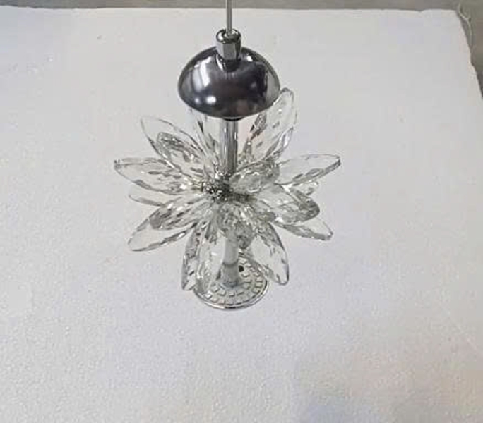Bộ đèn thả thông tầng TH549, gồm 05 bông tuyết pha lê tích hợp led thả tự do, mâm tròn inox gương vàng , KT(mm): D500 x H500