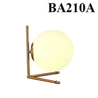 Đèn bàn Nordic BA210A, thân ngắn mạ đồng, chao thủy tinh đục D200mm