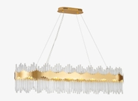 Đèn thả thủy tinh tích hợp Led, 3 chế độ sáng, hình chữ nhật lượn sóng, bo tròn góc thân vàng_TH216 Kích thước: 800x300x350mm