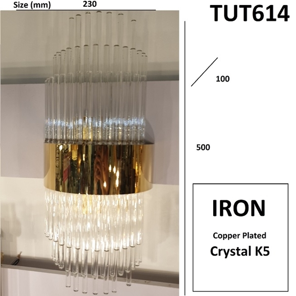 Đèn tường phale TUT614 (mã cũ TUS614), thép mạ đồng, E14 x 2. KT(mm):  (47 thanh phale, 3 lớp)