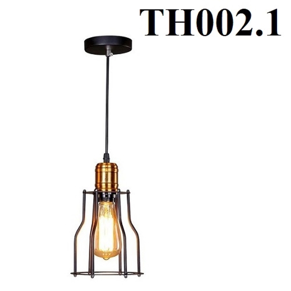 Đèn thả rọ sắt thân đen, chụp nhôm mạ đồng, đui E27x1(chưa bóng)_TH002 Kích thước: 150x230mm