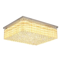 Đèn chùm pha lê thả thông minh PL024 có 1 tầng, thanh pha lê lục giác và hạt pha lê ,mắt COB dimer 3 màu D40 có điều khiển xa mâm inox gương trắng hình chữ nhật, KT(mm): 800x800x370