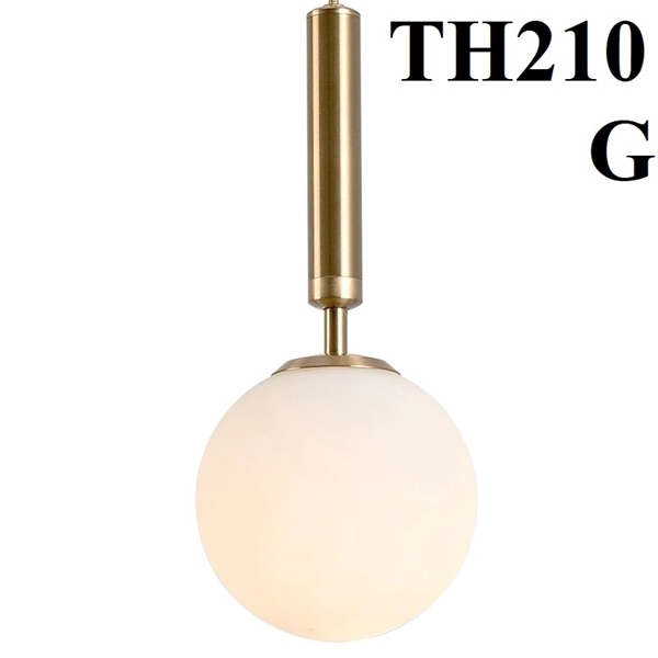 Đèn thả 210G2, thân vàng, E27 x 1, kiểu G thân thẳng, bóng cầu thủy tinh đục, KTmm): 150