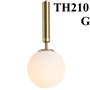 Đèn thả 210G2, thân vàng, E27 x 1, kiểu G thân thẳng, bóng cầu thủy tinh đục, KTmm): 150