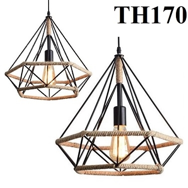 Đèn thả kim cương quấn dây thừng không chao TH170, E27 x 1, KT(mm): 380