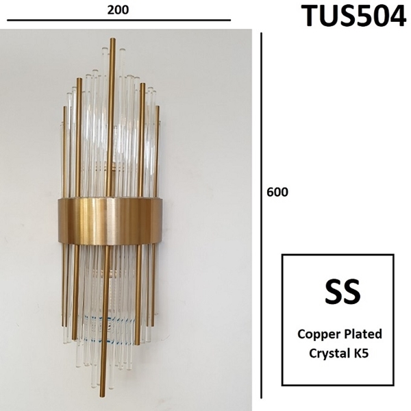 Đèn tường  phale TUS504, inox mạ đồng, E14 x 2. KT(mm): 200 x 600