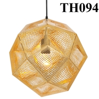 Đèn thả hình cầu nhiều cạnh, lỗ xuyên sáng thân vàng đồng đui E27x1(chưa bóng)_TH094 Kích thước: D250mm