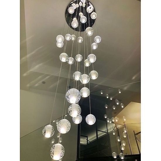 Bộ đèn chùm bocci TH177, mâm hình tròn inox gương trắng, gồm 52 quả thả tự do, KT(mm): D1000 x H6000. Đã bao gồm bóng G4_1.5W