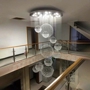 Đèn chùm pha lê thả thông minh PL008, mâm inox gương trắng, pha lê cầu xoắn ốc, KT(mm): D800 x H4200