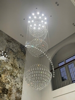 Đèn chùm pha lê thả thông minh PL021AK, đèn dimmer 3 màu có điều khiển xa, mâm inox gương trắng tròn KT(mm): D1000 x H3400