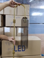 Đèn tường TU007 chao thủy tinh khói + hợp kim mạ đồng vàng, E27 x 1, thân cao 760mm, chao D100 x H405mm, KT(mm): 